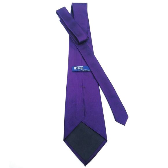 Polo Ralph Lauren Silk Necktie Men's Solid Purple Handmade USA Classic Quality - Picture 3 of 9